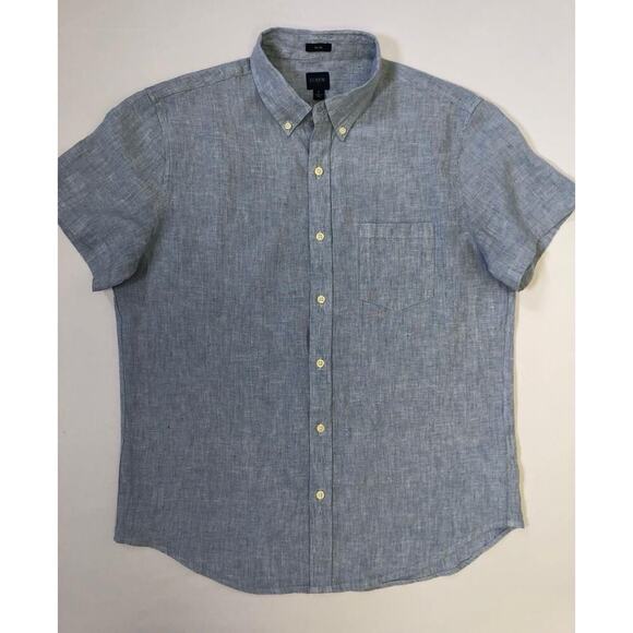J.Crew Mens Short Sleeve Indigo Organic Chambray Button Down Shirt L Classic - Picture 8 of 13